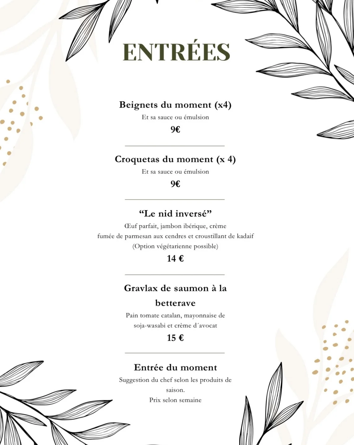 Entrées, restaurant La Grange à Marchiennes